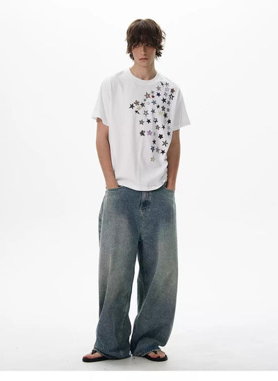 Assorted Stars Detail T-Shirt Korean Street Fashion T-Shirt By 77Flight Shop Online at OH Vault
