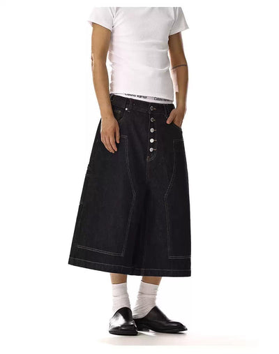 Multi-Buttoned Contrast Stitches Denim Shorts Korean Street Fashion Shorts By MEBXX Shop Online at OH Vault