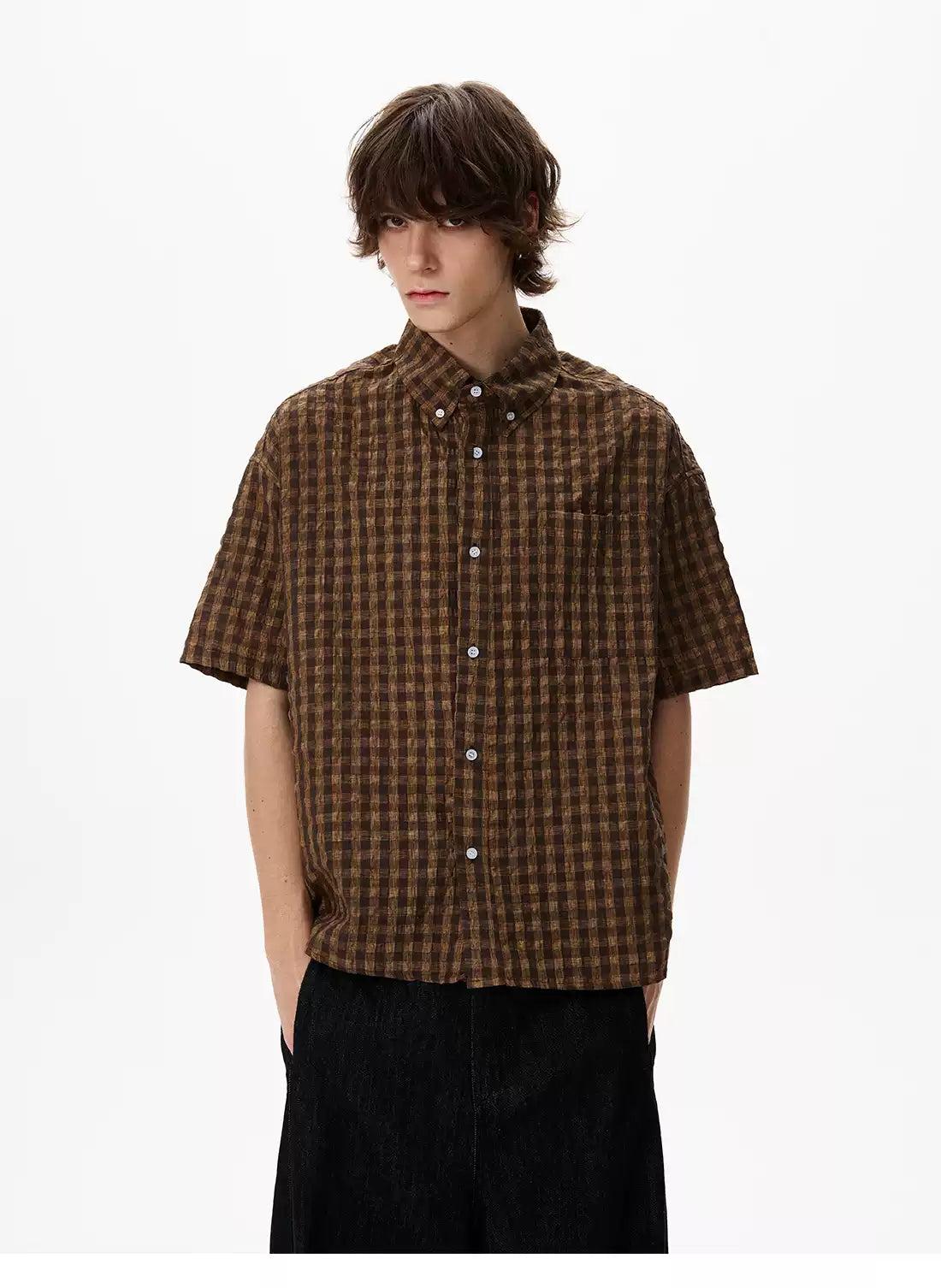 Vintage Plaid Pattern Shirt Korean Street Fashion Shirt By 77Flight Shop Online at OH Vault