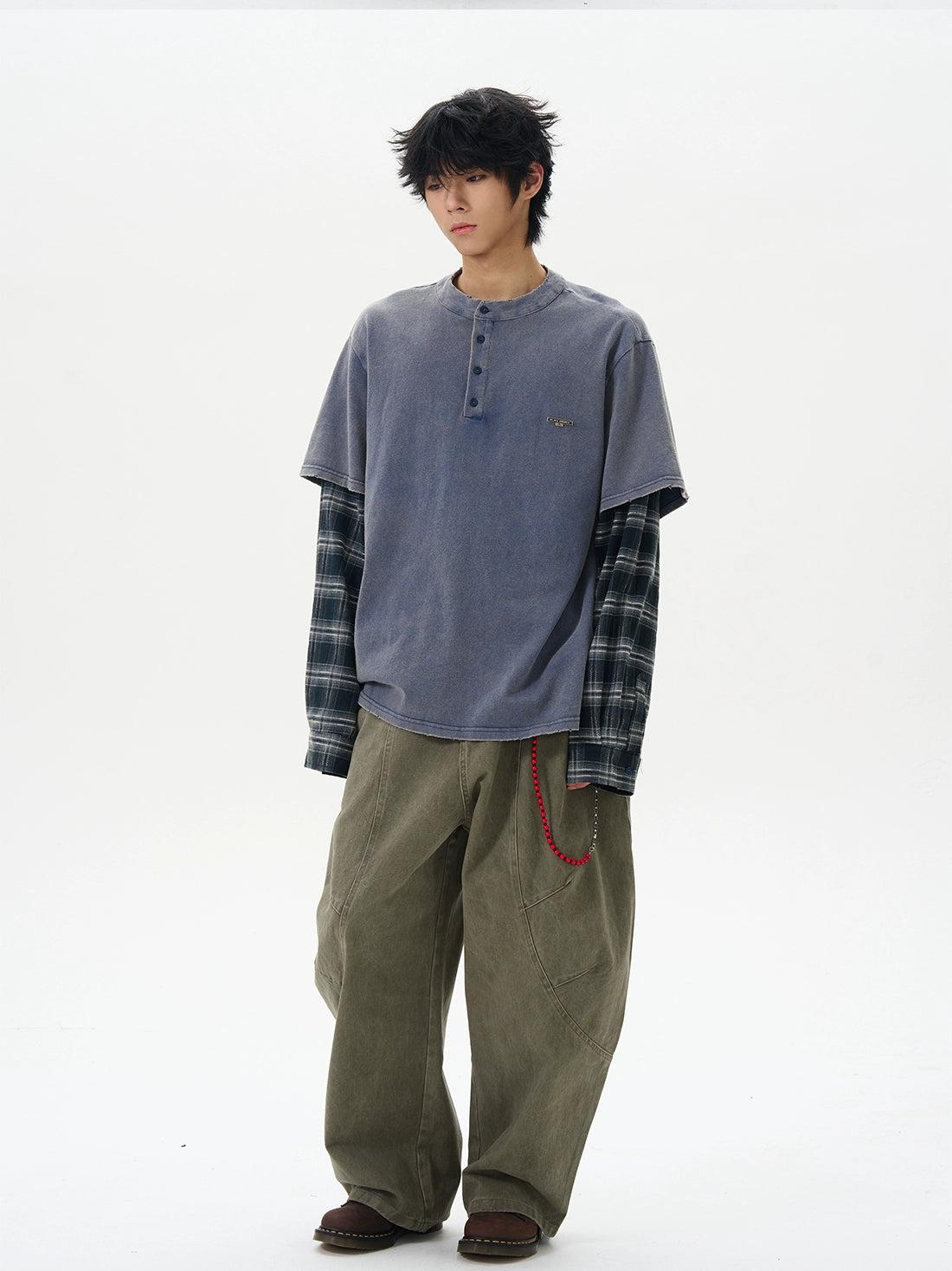 Curved Cut Loose Cargo Pants Korean Street Fashion Pants By 77Flight Shop Online at OH Vault