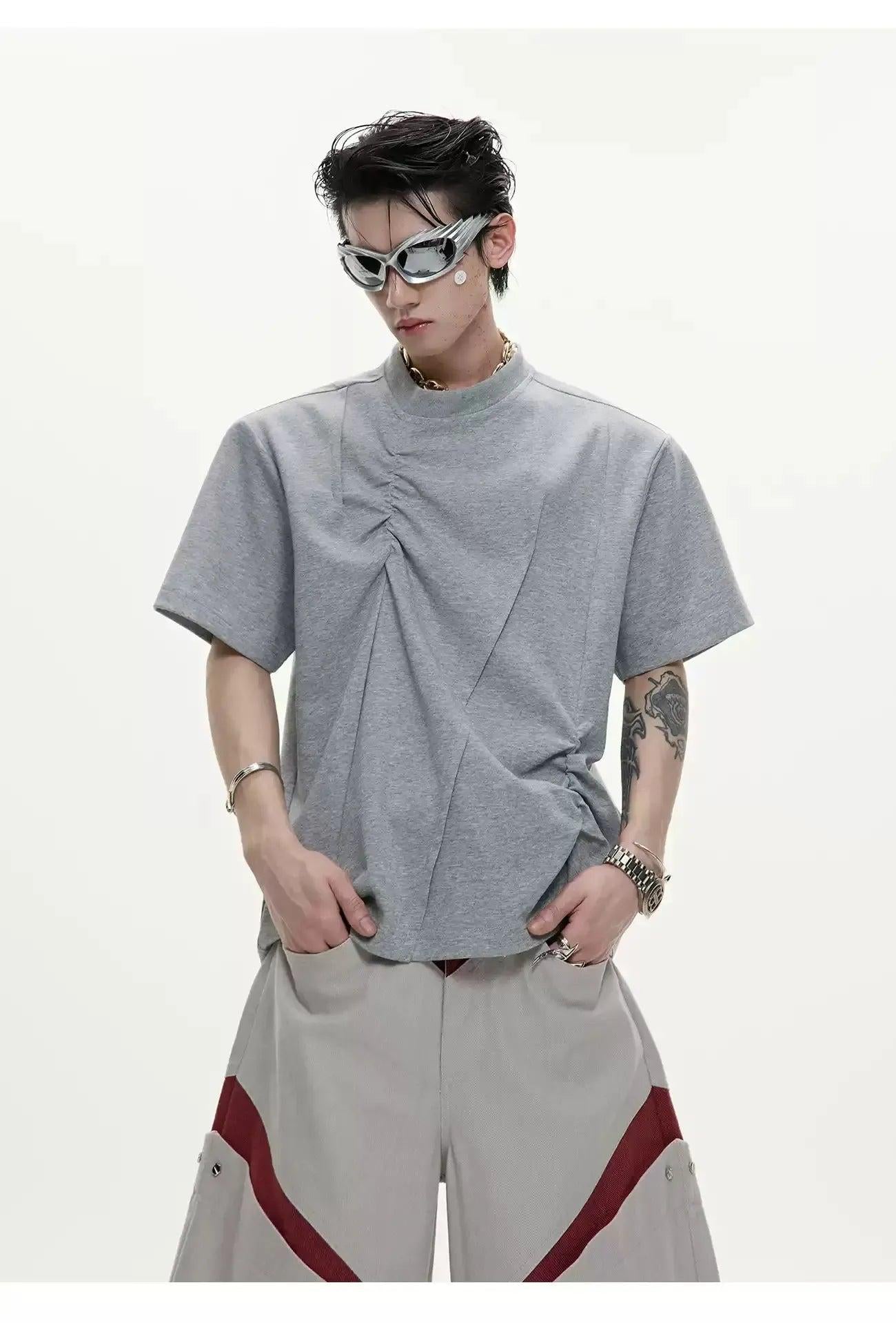 Structured Pleated T-Shirt Korean Street Fashion T-Shirt By Argue Culture Shop Online at OH Vault