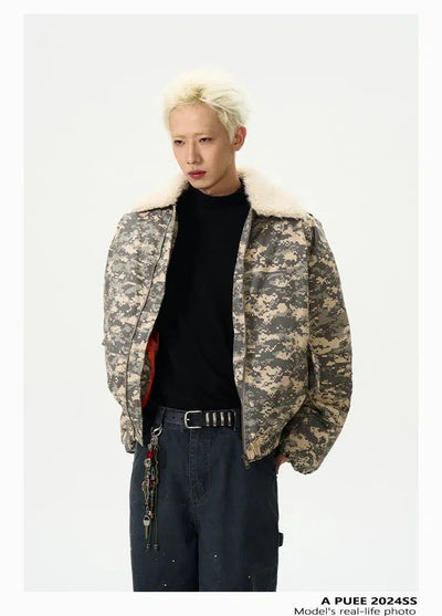 Fur Lapel Camouflage Puffer Jacket Korean Street Fashion Jacket By A PUEE Shop Online at OH Vault