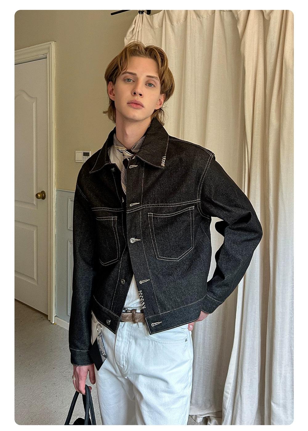 Outline Detail Boxy Denim Jacket Korean Street Fashion Jacket By Made Extreme Shop Online at OH Vault