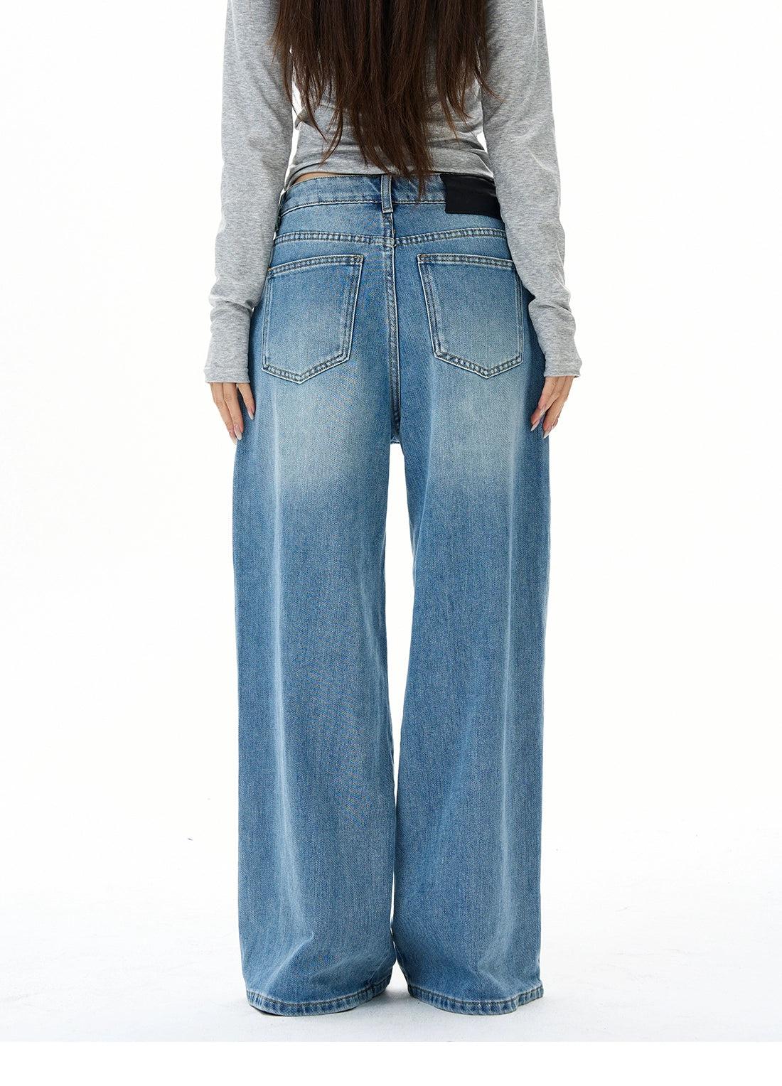 Washed & Faded Straight Fit Jeans Korean Street Fashion Jeans By 77Flight Shop Online at OH Vault
