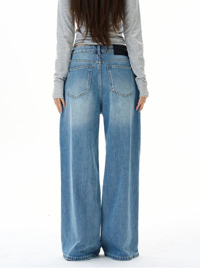 Washed & Faded Straight Fit Jeans Korean Street Fashion Jeans By 77Flight Shop Online at OH Vault