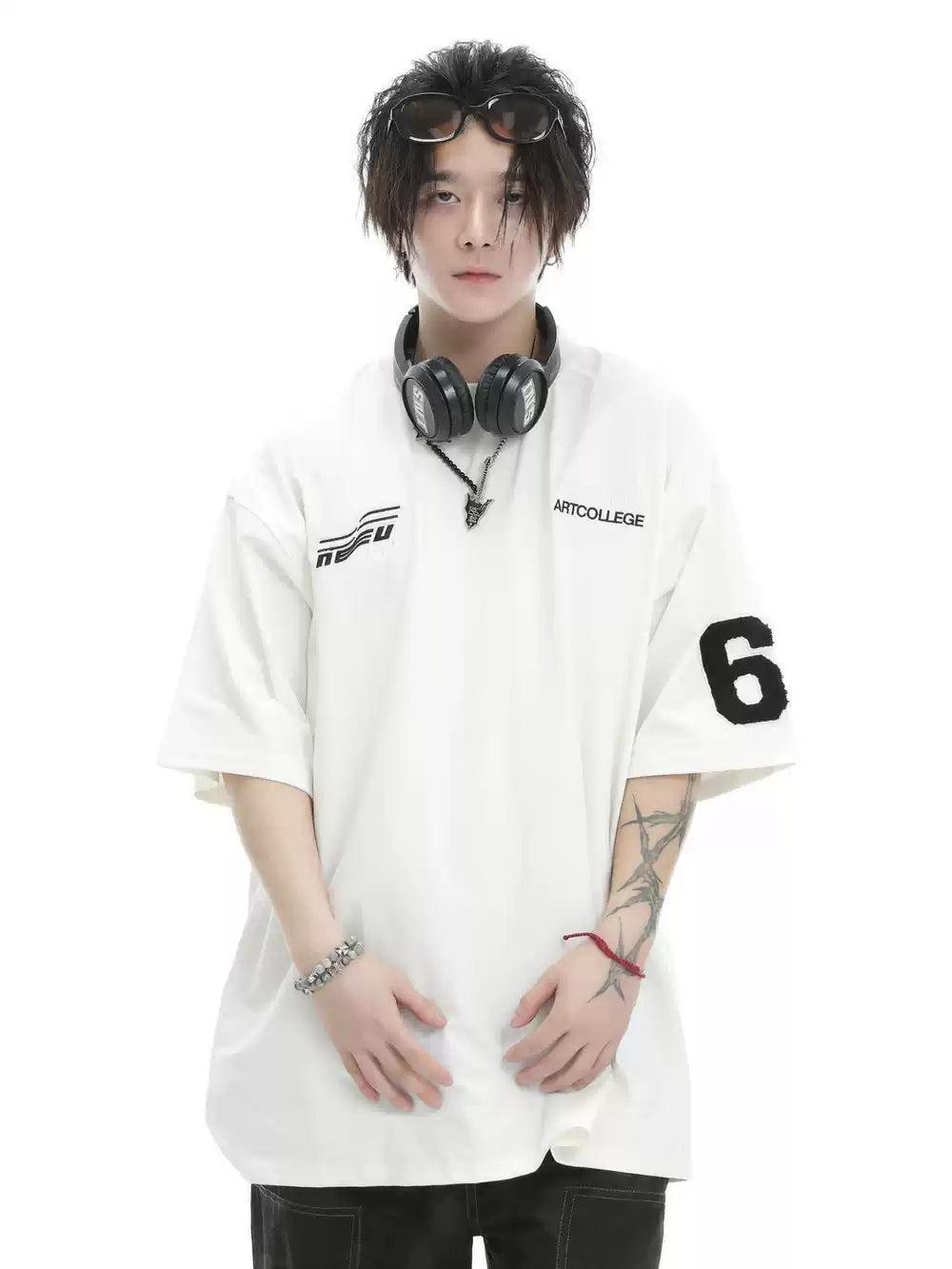 Racing Style Embroidered T-Shirt Korean Street Fashion T-Shirt By INS Korea Shop Online at OH Vault
