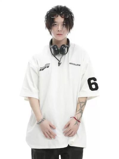 Racing Style Embroidered T-Shirt Korean Street Fashion T-Shirt By INS Korea Shop Online at OH Vault