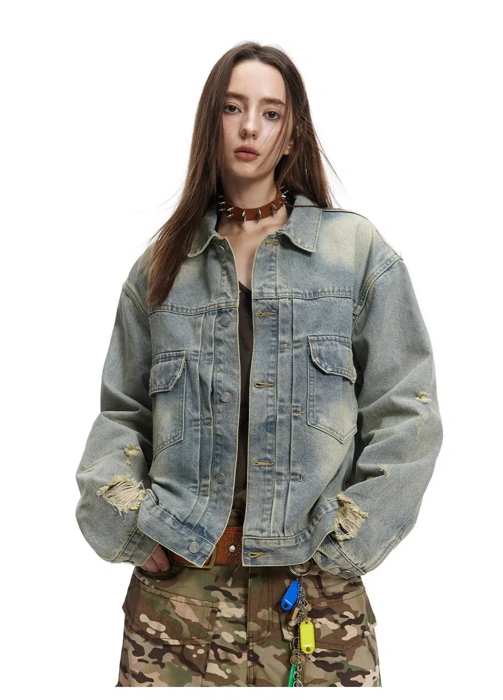 Ripped Hole Washed Denim Jacket Korean Street Fashion Jacket By Made Extreme Shop Online at OH Vault