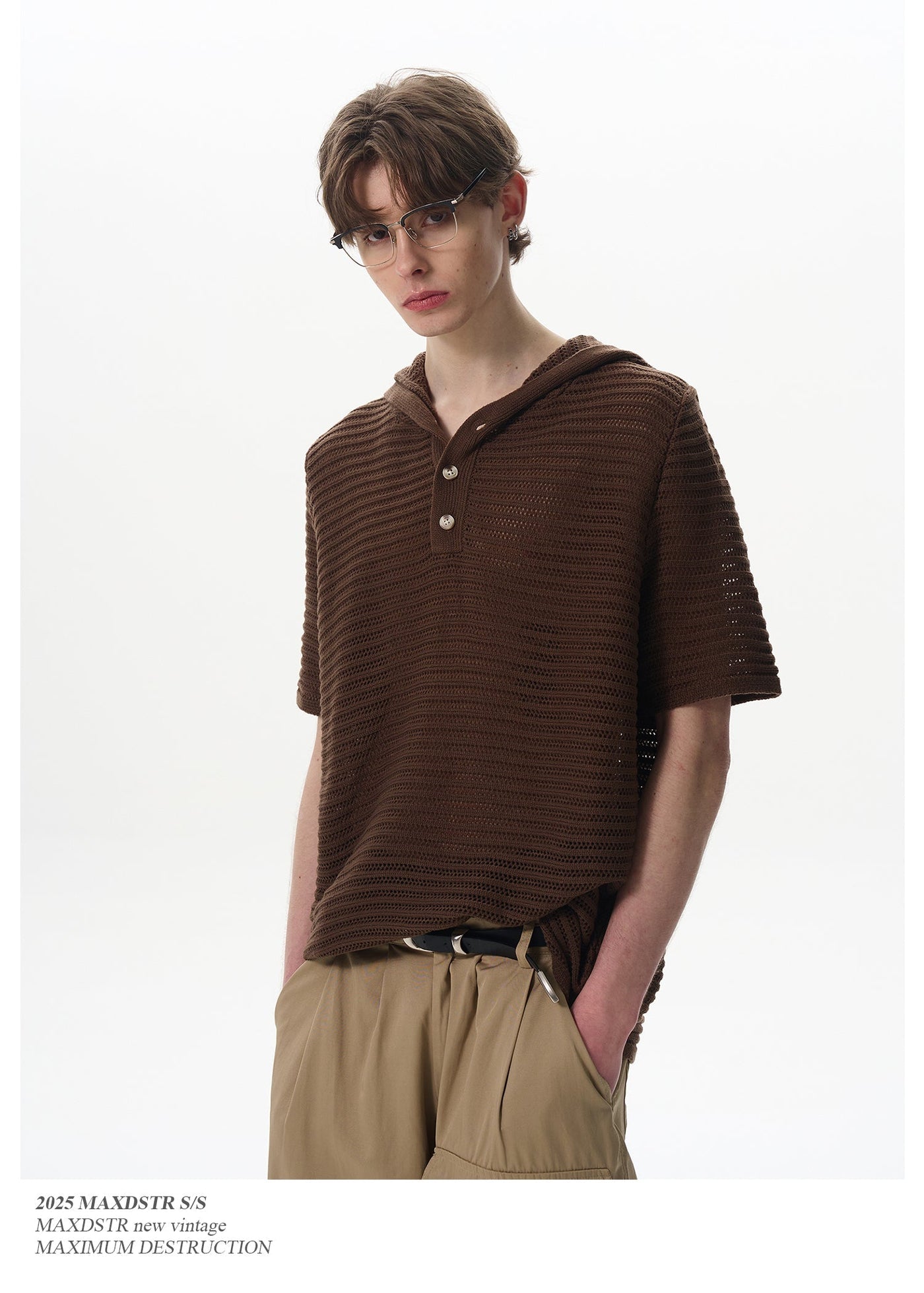 Cut-Out Hooded Knit T-Shirt Korean Street Fashion T-Shirt By MaxDstr Shop Online at OH Vault
