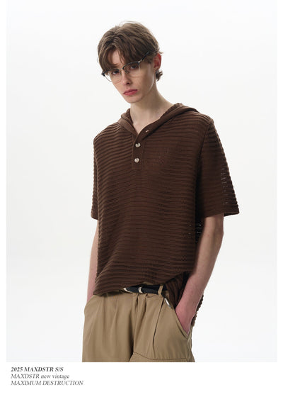 Cut-Out Hooded Knit T-Shirt Korean Street Fashion T-Shirt By MaxDstr Shop Online at OH Vault