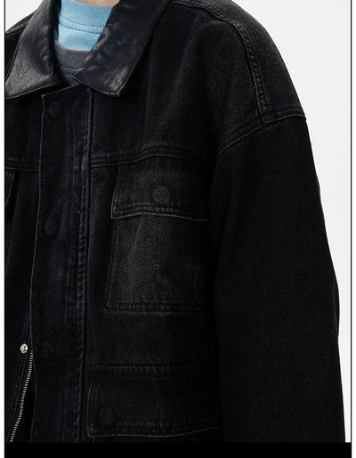 Flap Pocket Spliced Collar Denim Jacket Korean Street Fashion Jacket By 77Flight Shop Online at OH Vault