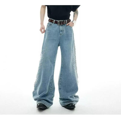 Washed Spine Metal Jeans Korean Street Fashion Jeans By Argue Culture Shop Online at OH Vault
