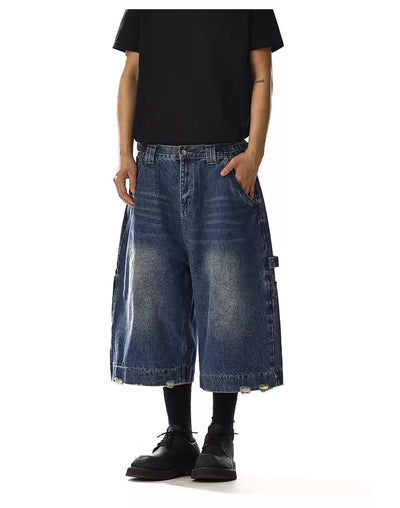 Faded Distressed Edge Denim Shorts Korean Street Fashion Shorts By MEBXX Shop Online at OH Vault