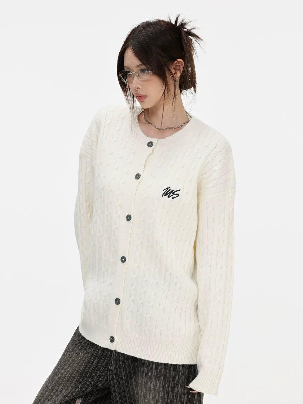 Logo Cable Knit Cardigan Korean Street Fashion Cardigan By INS Korea Shop Online at OH Vault