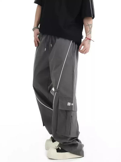 Drawcord Piping Line Cargo Pants Korean Street Fashion Pants By INS Korea Shop Online at OH Vault
