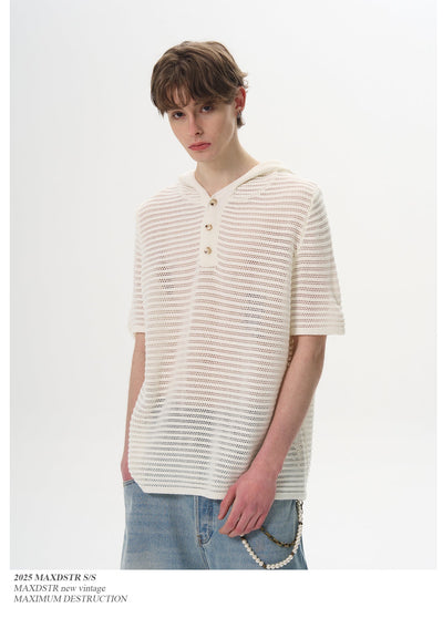 Cut-Out Hooded Knit T-Shirt Korean Street Fashion T-Shirt By MaxDstr Shop Online at OH Vault