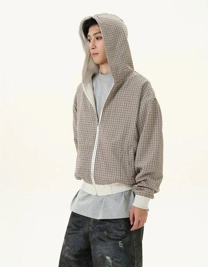 Plaid Reversible Zip-Up Hoodie Korean Street Fashion Hoodie By 77Flight Shop Online at OH Vault