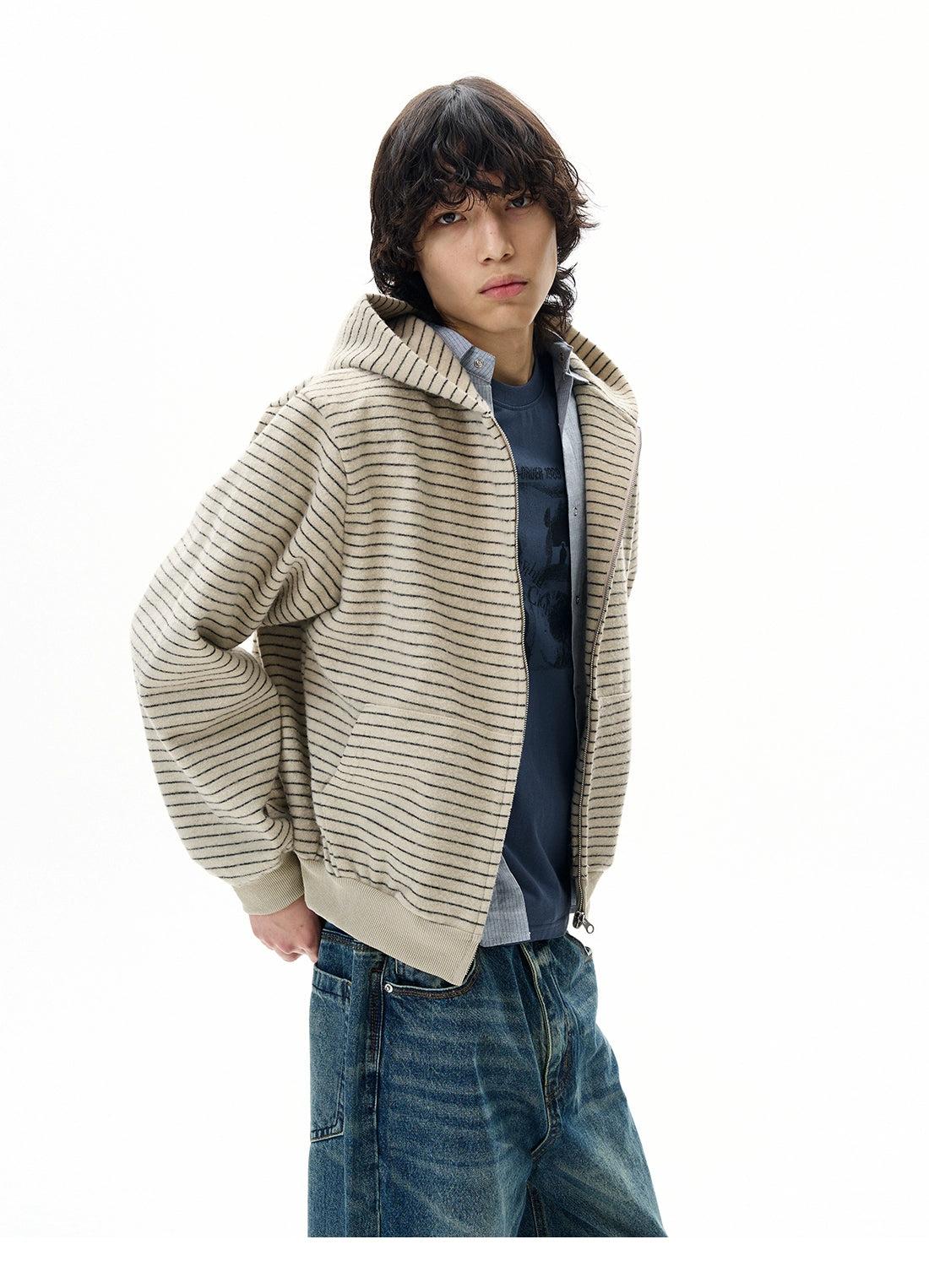 Striped Zip-Up Hoodie Korean Street Fashion Hoodie By 77Flight Shop Online at OH Vault