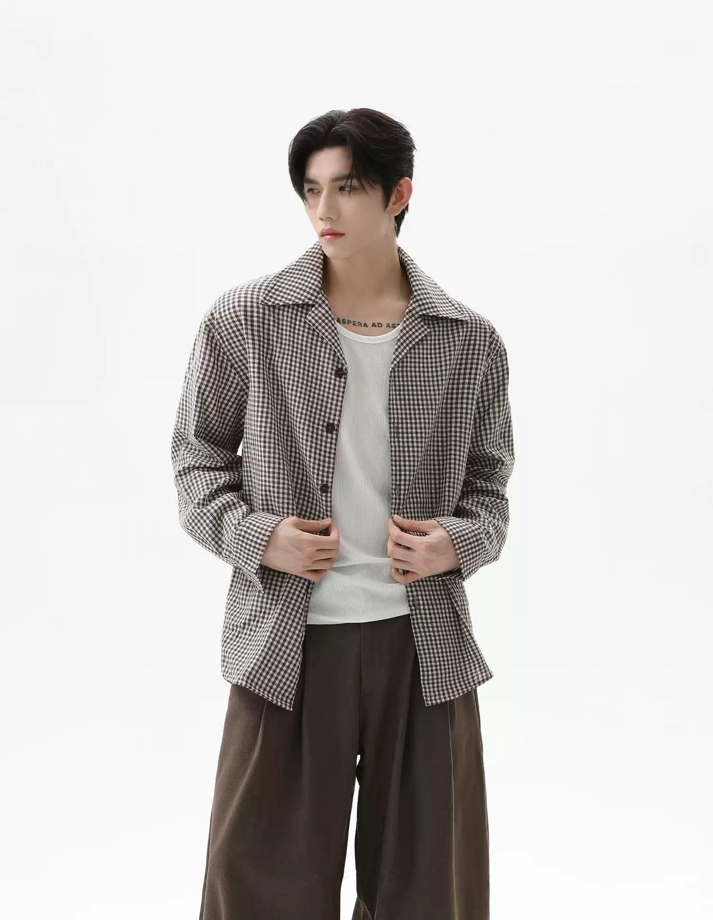 Retro Gingham L/S Shirt Korean Street Fashion Shirt By Turn Tide Shop Online at OH Vault