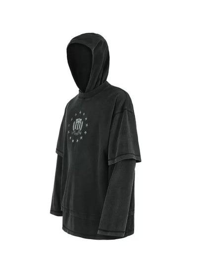 Washed Spliced Sleeve Hooded T-Shirt Korean Street Fashion T-Shirt By ANTIDOTE Shop Online at OH Vault