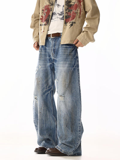 Distressed Lightning Pattern Jeans Korean Street Fashion Jeans By MEBXX Shop Online at OH Vault