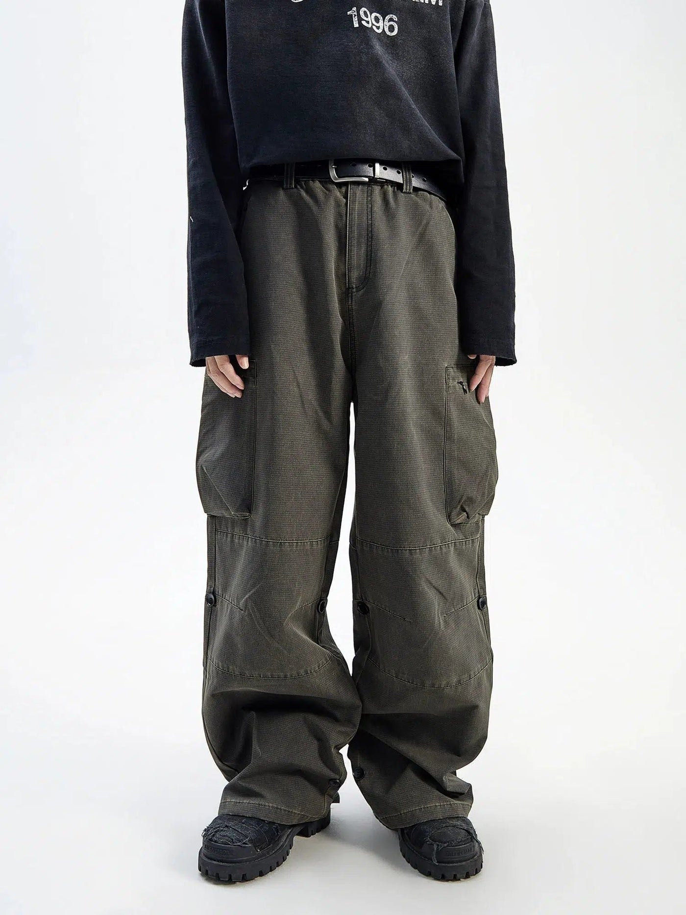 Big Pocket Buttons Baggy Fit Cargo Pants Korean Street Fashion Pants By Ash Dark Shop Online at OH Vault