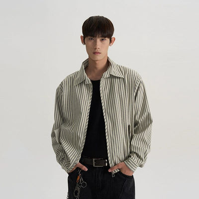 Snap Button Pockets Striped Jacket Korean Street Fashion Jacket By A PUEE Shop Online at OH Vault