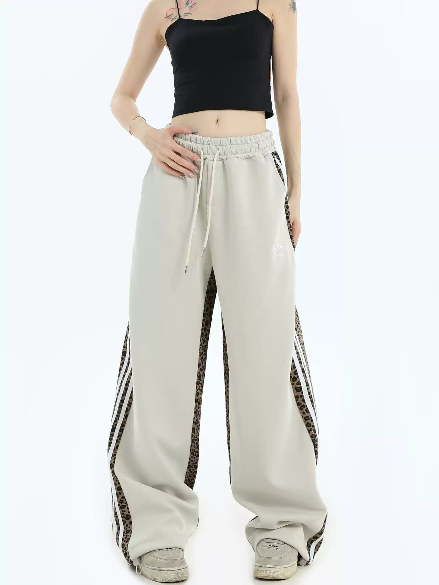 Spliced Animal Print Stripes Sweatpants Korean Street Fashion Pants By INS Korea Shop Online at OH Vault