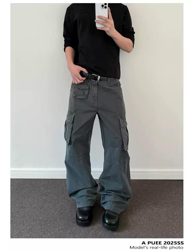 Faded Pocketed Cargo Pants Korean Street Fashion Pants By A PUEE Shop Online at OH Vault