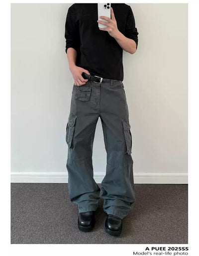 Faded Pocketed Cargo Pants Korean Street Fashion Pants By A PUEE Shop Online at OH Vault