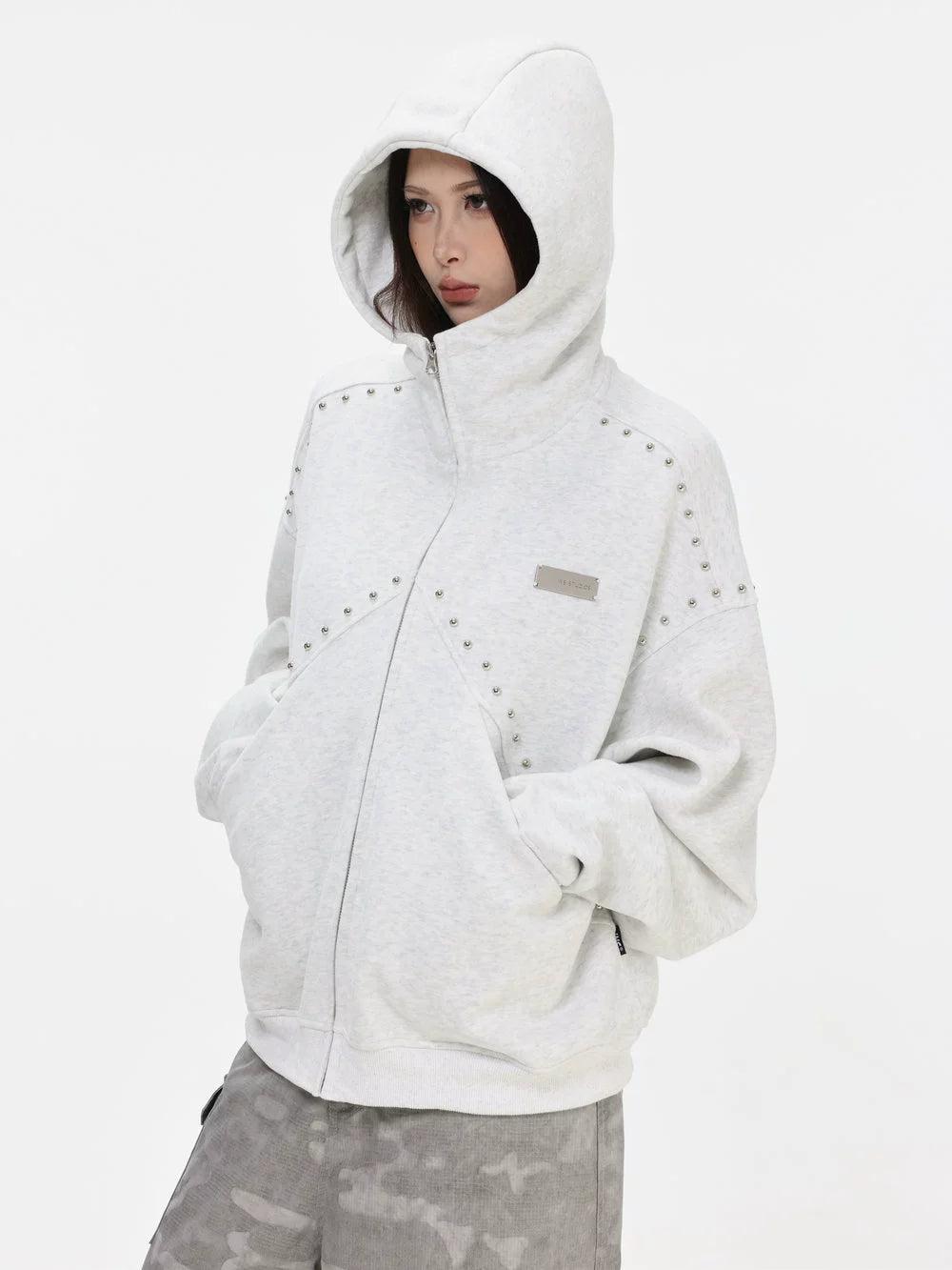 Rivet Embellished Zip-Up Hoodie Korean Street Fashion Hoodie By INS Korea Shop Online at OH Vault