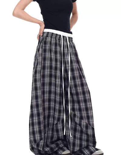 Double Waist Slouchy Plaid Pants Korean Street Fashion Pants By Blacklists Shop Online at OH Vault