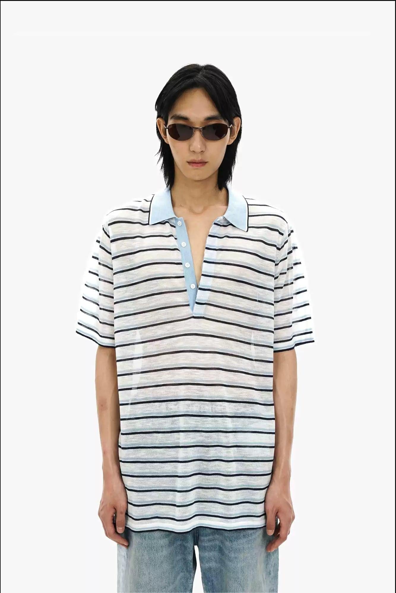 Sheer Striped Relax Fit Polo Korean Street Fashion Polo By Mason Prince Shop Online at OH Vault