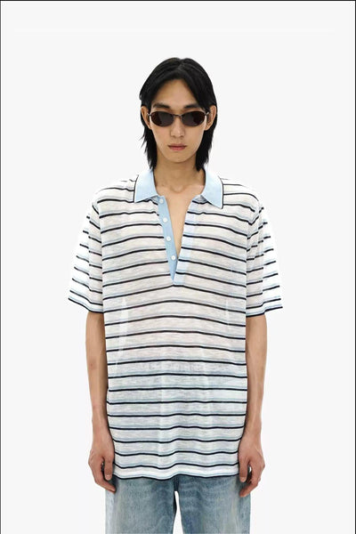Sheer Striped Relax Fit Polo Korean Street Fashion Polo By Mason Prince Shop Online at OH Vault