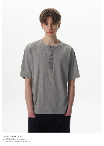 Vertical Striped Henley T-Shirt Korean Street Fashion T-Shirt By MaxDstr Shop Online at OH Vault