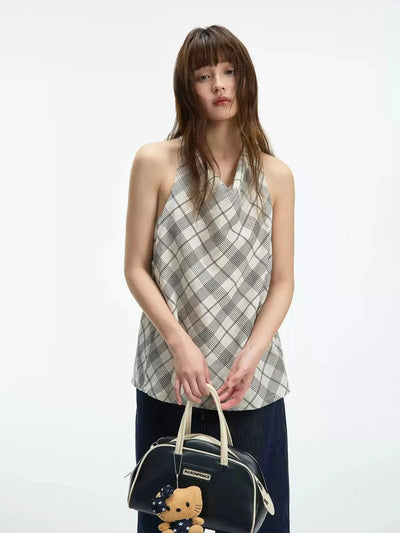 Checkered Halterneck Vest Korean Street Fashion Vest By Jump Next Shop Online at OH Vault