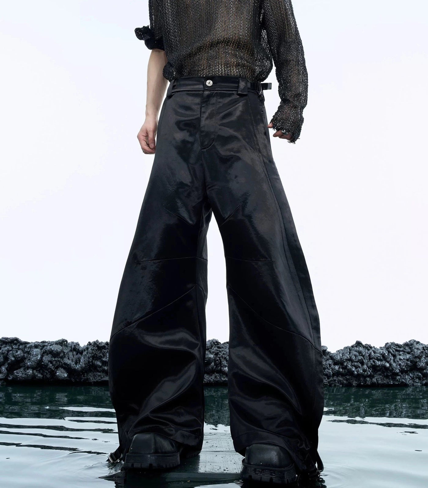 Shiny Wide End Cut Pants Korean Street Fashion Pants By Argue Culture Shop Online at OH Vault