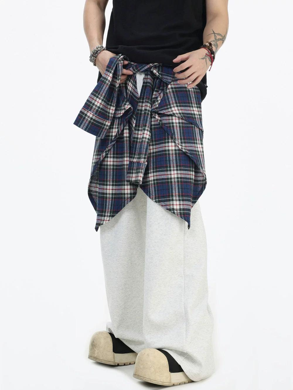Plaid Layered Sports Sweatpants Korean Street Fashion Pants By INS Korea Shop Online at OH Vault