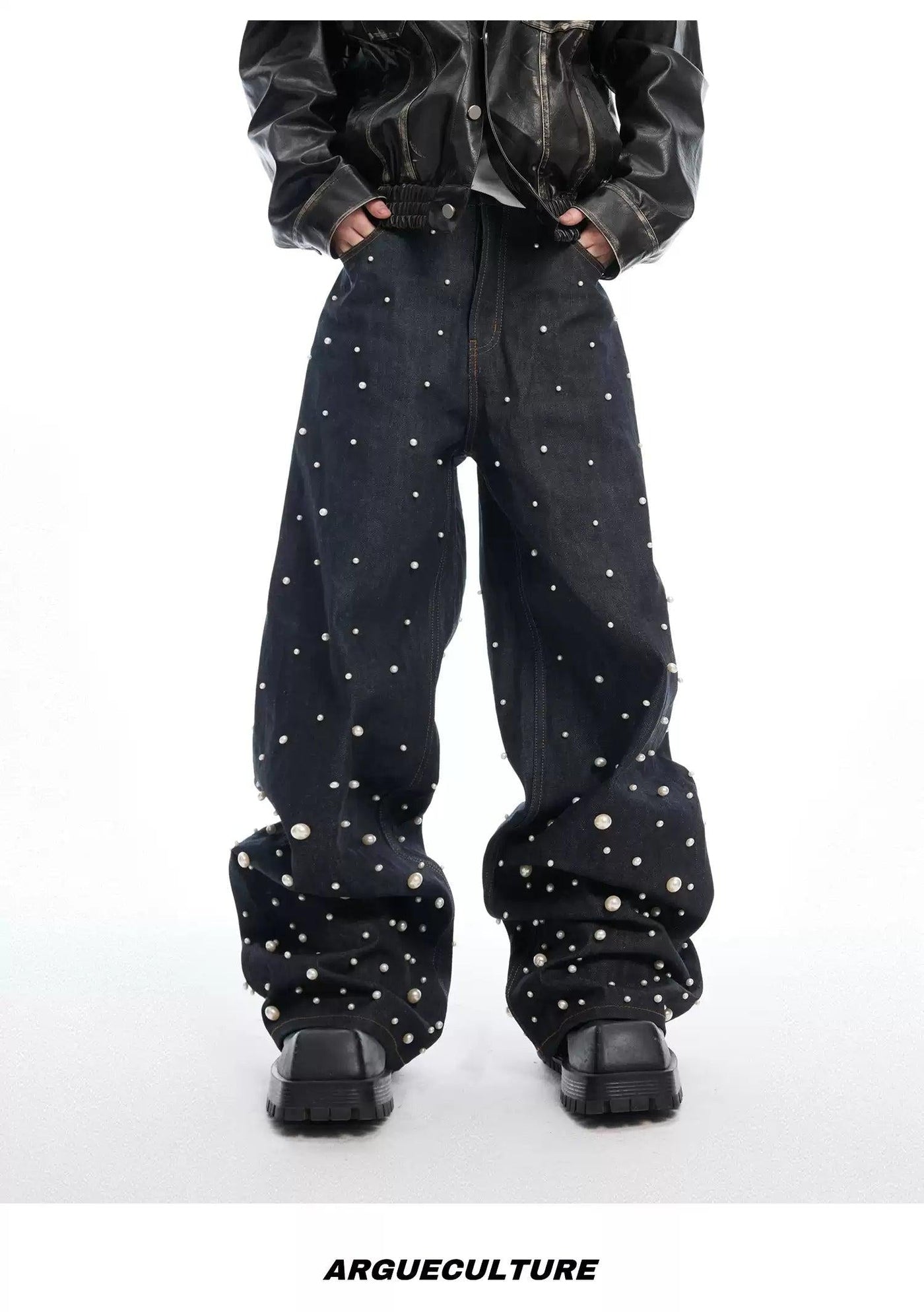 Scattered Pearls Washed Jeans Korean Street Fashion Jeans By Argue Culture Shop Online at OH Vault