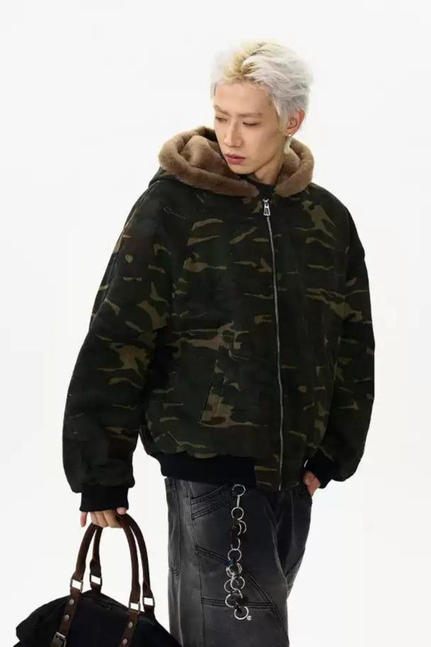 Fleece Lined Camo Jacket Korean Street Fashion Jacket By A PUEE Shop Online at OH Vault