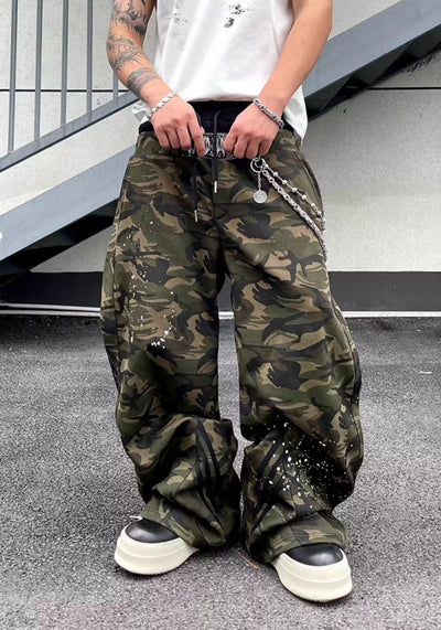 Dual-Waist Splatters Camouflage Cargo Pants Korean Street Fashion Pants By Dark Fog Shop Online at OH Vault
