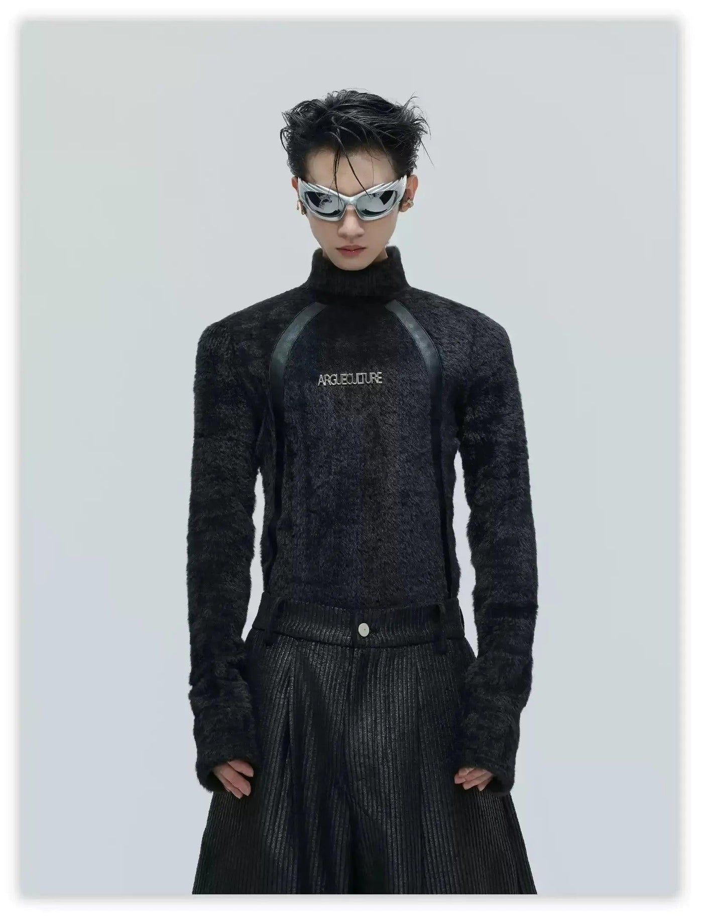 Furry Textured Flipped Logo Crewneck Korean Street Fashion Mockneck By Argue Culture Shop Online at OH Vault