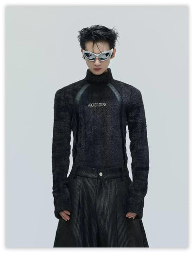 Furry Textured Flipped Logo Crewneck Korean Street Fashion Mockneck By Argue Culture Shop Online at OH Vault
