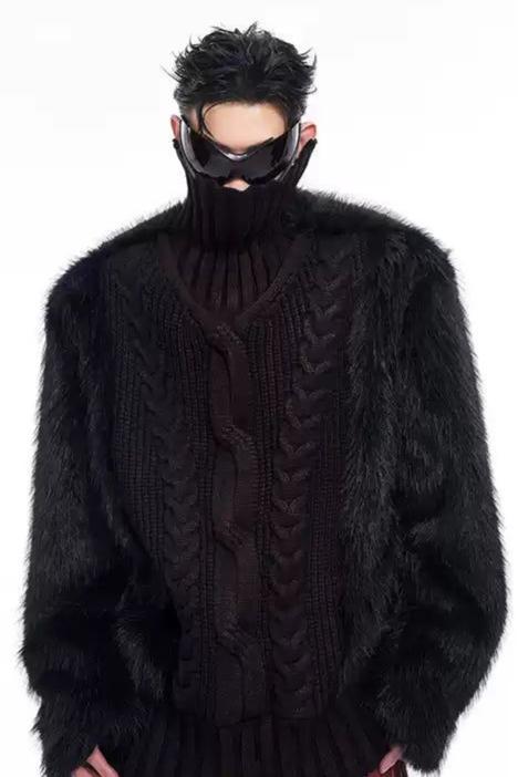 Faux Fur Spliced Turtleneck Sweater Korean Street Fashion Sweater By Slim Black Shop Online at OH Vault