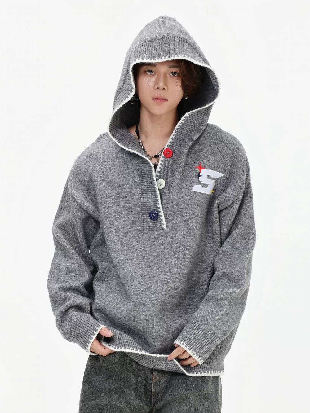 Color Half- Buttoned Hooded Sweater Korean Street Fashion Sweater By INS Korea Shop Online at OH Vault