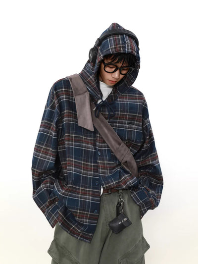 Pull String Hood Plaid Shirt Korean Street Fashion Shirt By Mr Nearly Shop Online at OH Vault