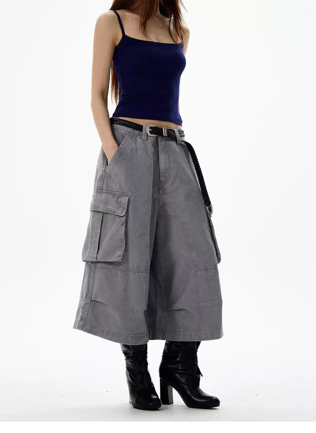 Structured Mid-Length Cargo Shorts Korean Street Fashion Shorts By 77Flight Shop Online at OH Vault