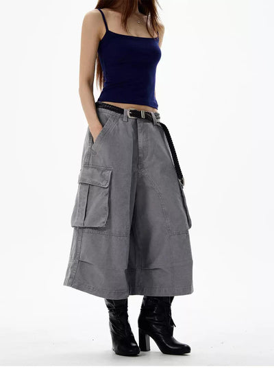 Structured Mid-Length Cargo Shorts Korean Street Fashion Shorts By 77Flight Shop Online at OH Vault