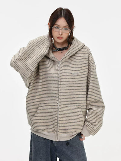 Cozy Striped Zip-Up Hoodie Korean Street Fashion Hoodie By INS Korea Shop Online at OH Vault