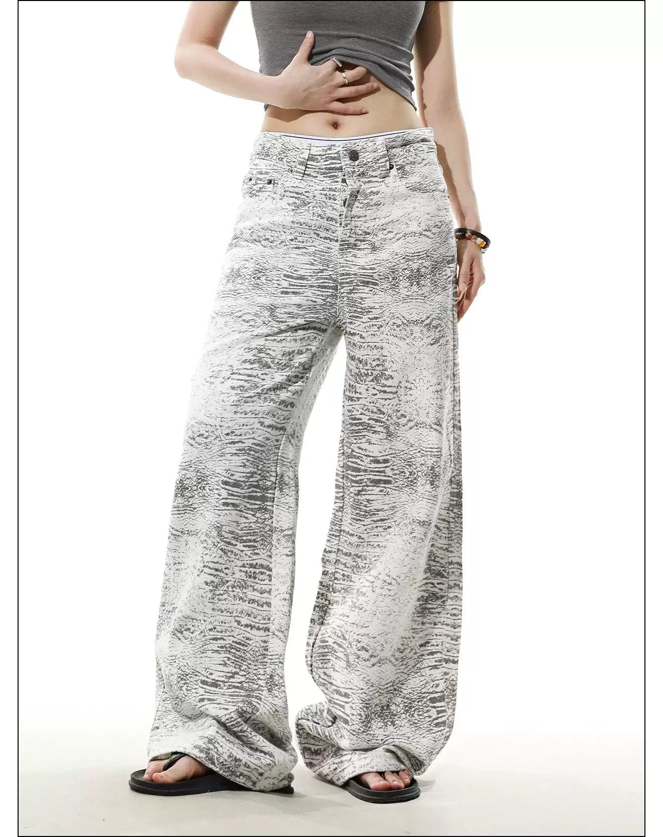 Patterned Buttoned Straight Leg Jeans Korean Street Fashion Jeans By Mr Nearly Shop Online at OH Vault